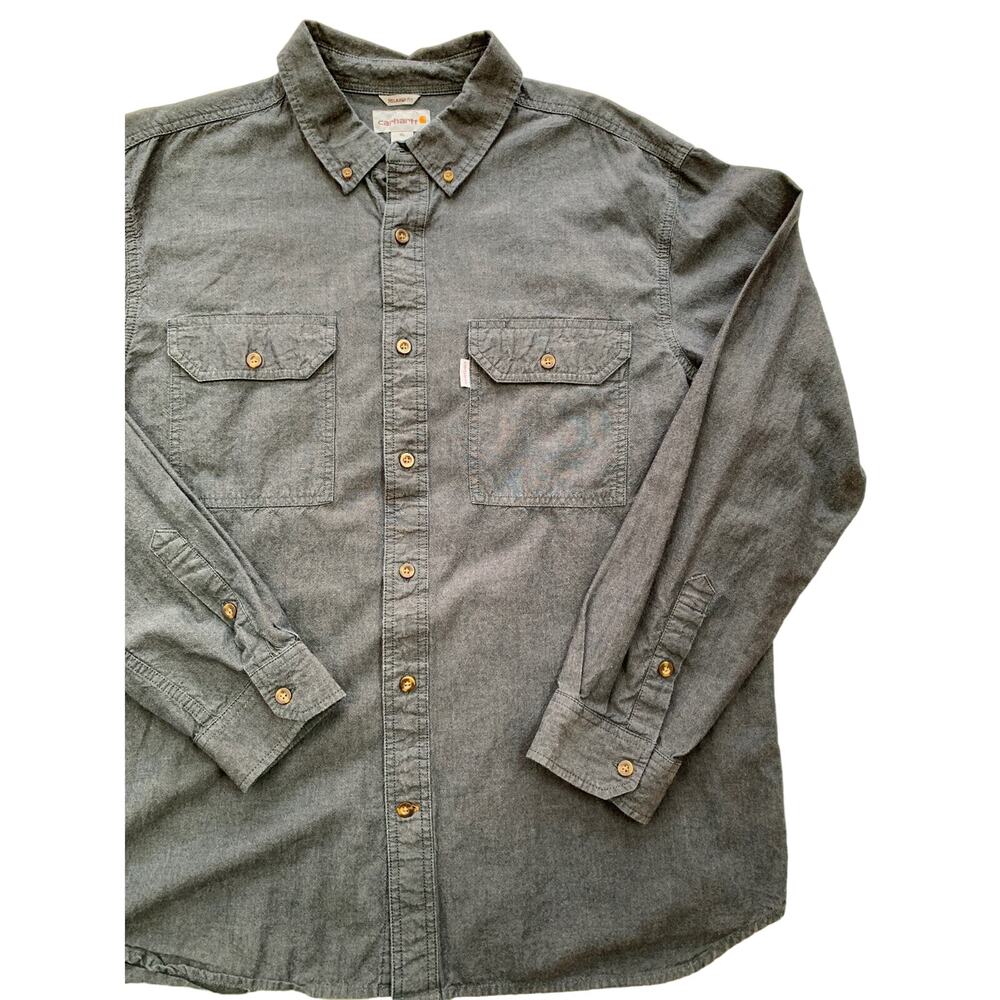 Men's Carhartt Gray Relaxed Fit Long Sleeve Button Down Shirt XL